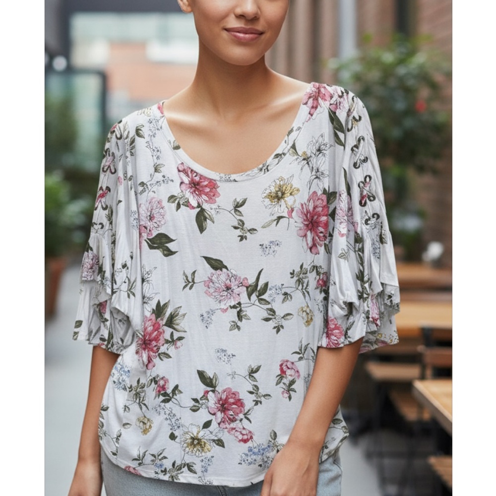 Maurices Floral Ruffle Sleeve Blouse 3X EUC
